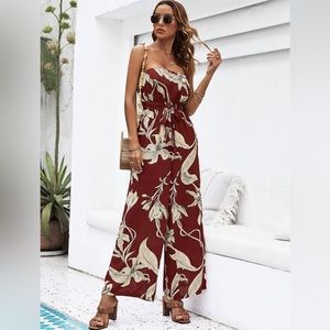 SLEEVELESS OFF-SHOULDER FLORAL PRINTED JUMPSUITS XS